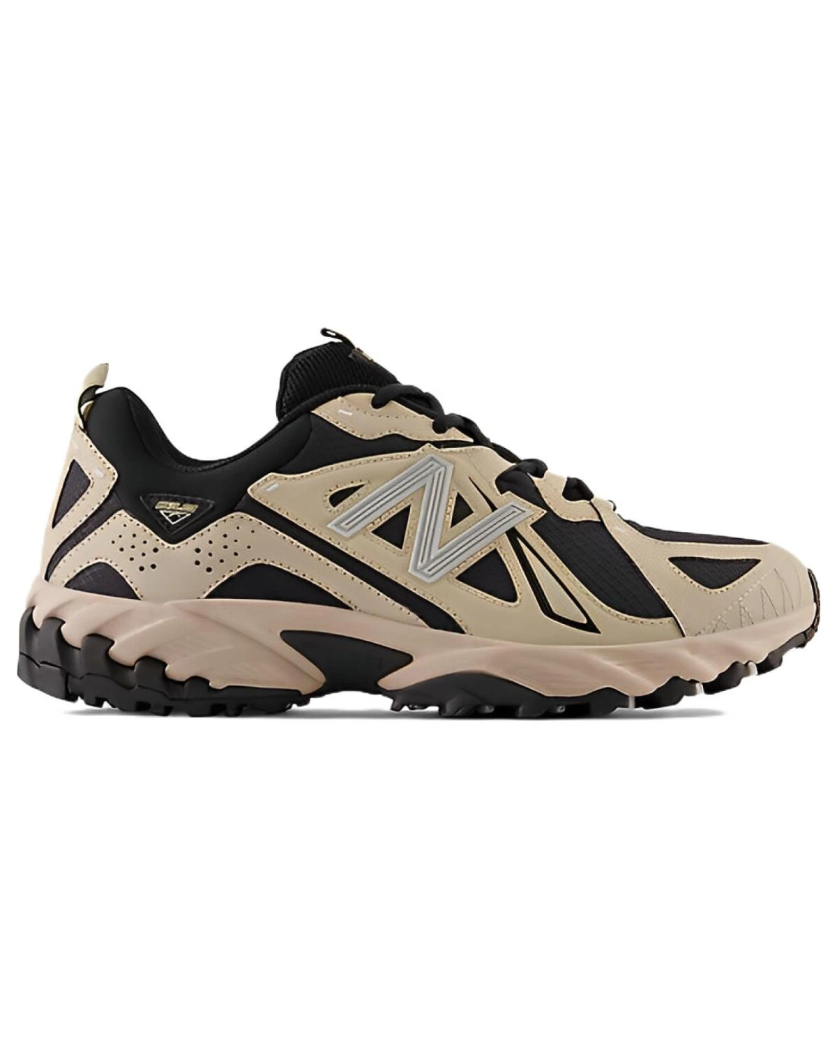 New Balance 610T унисекс кроссовки черно-бежевые из кожи и ткани картинка