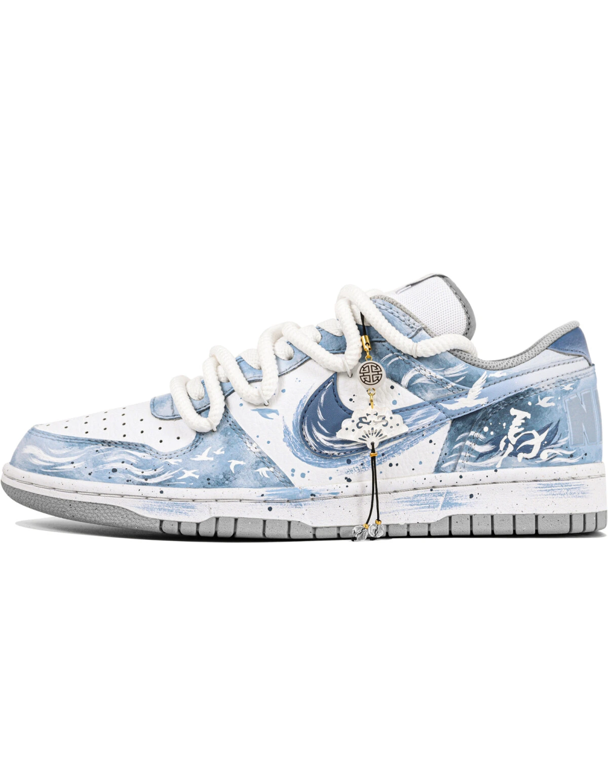 Nike Big Low мужские кеды сине-белые с ручной росписью картинка