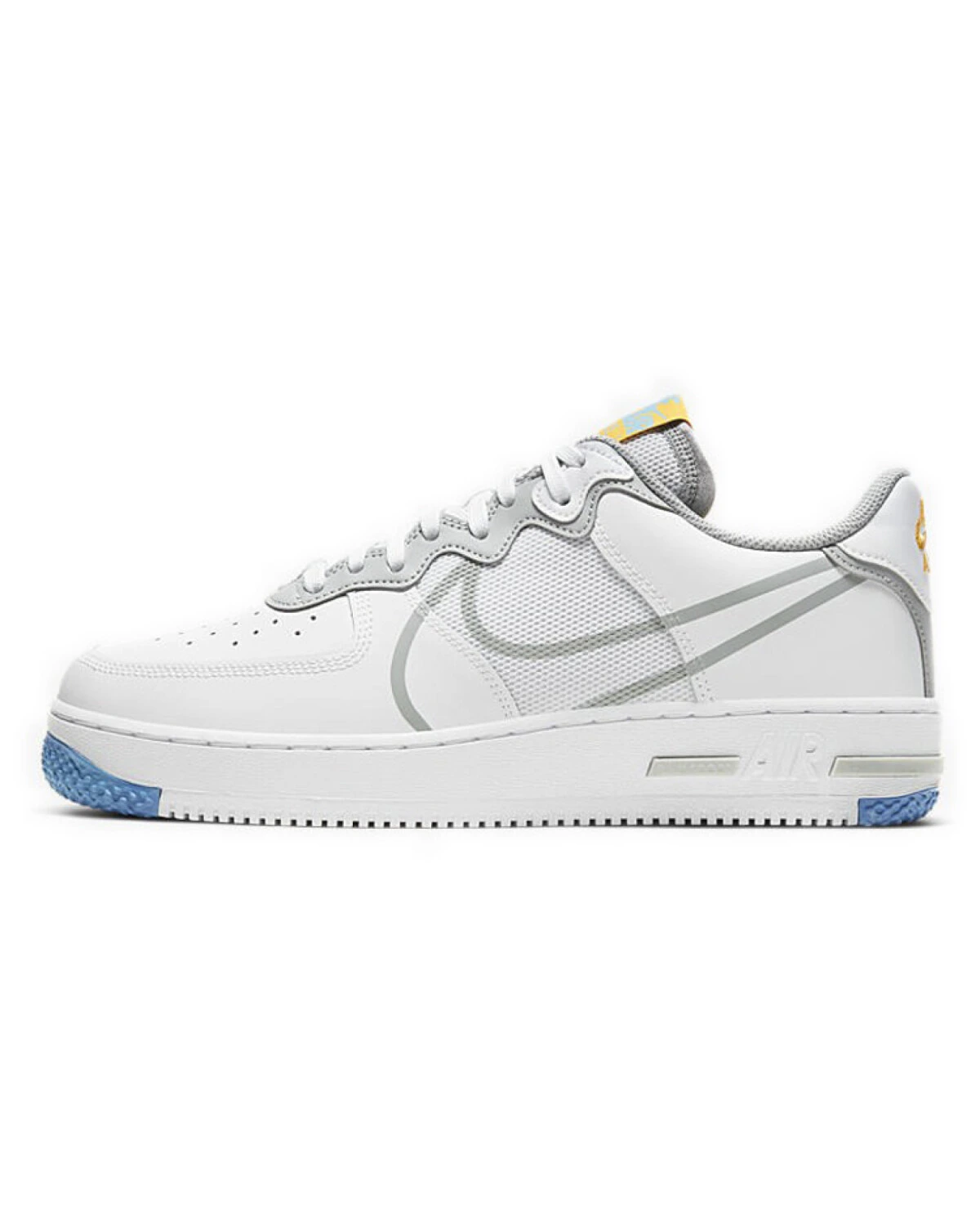 Nike Air Force 1 React унисекс кроссовки белые с голубыми вставками картинка
