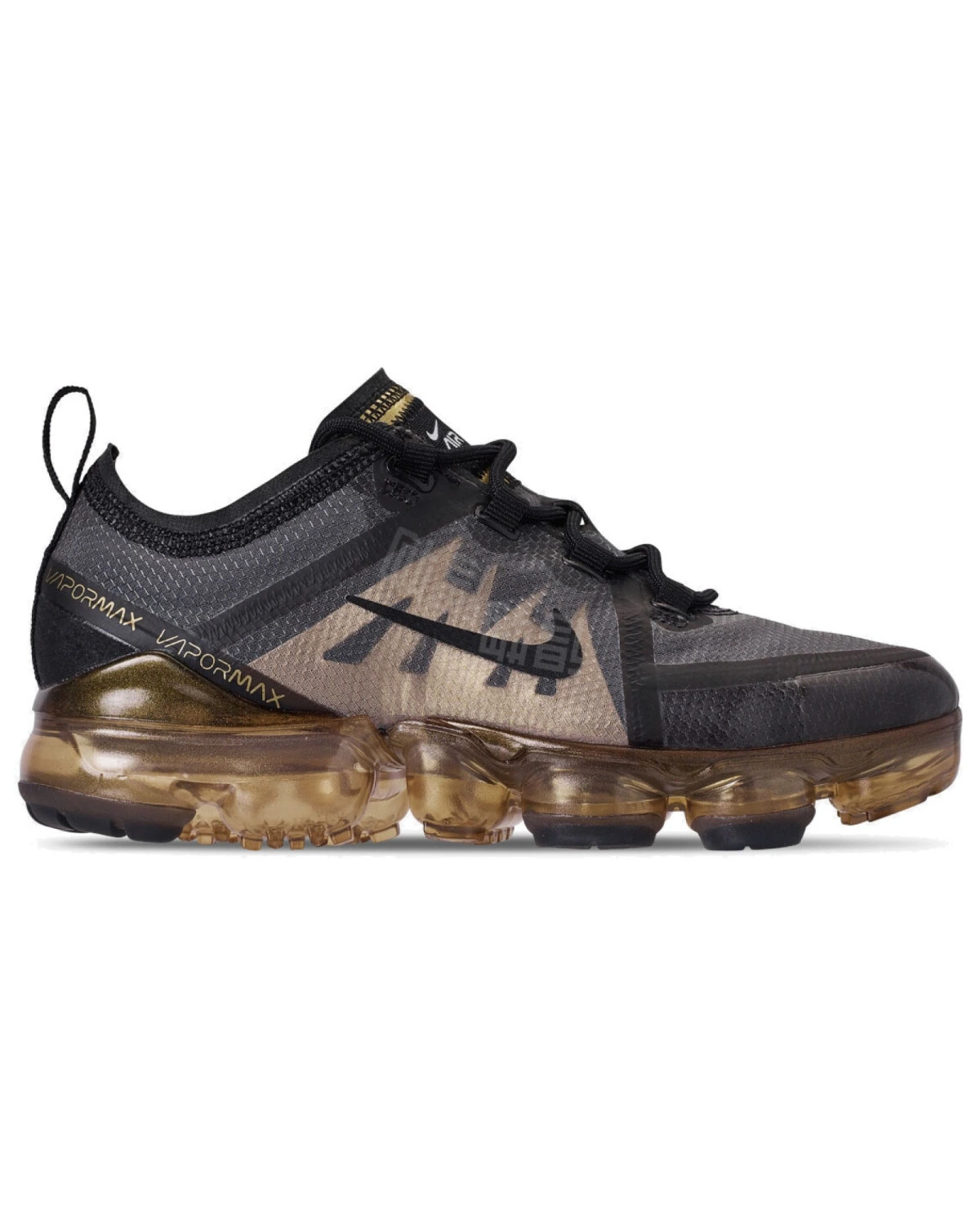 Nike VaporMax 2019 унисекс кроссовки черные с металлическим золотом картинка