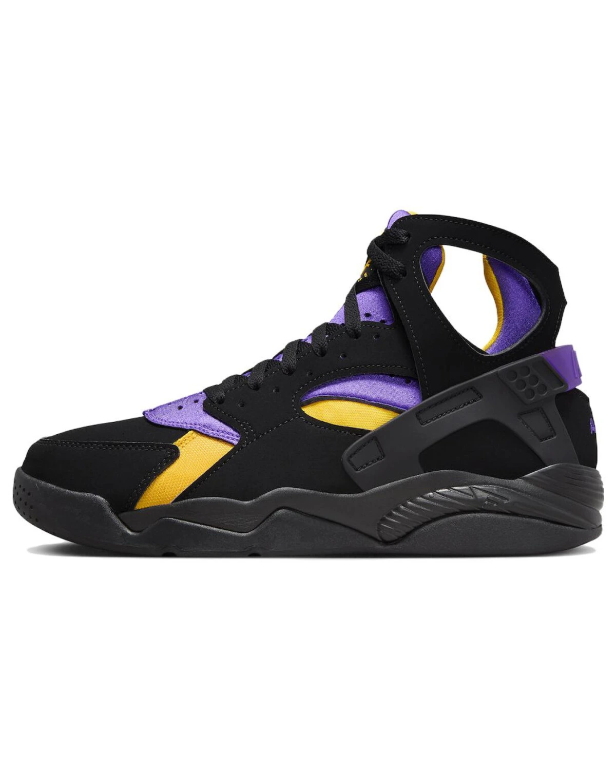 Nike Air Huarache кроссовки высокие чёрные с оранжево-фиолетовыми вставками картинка