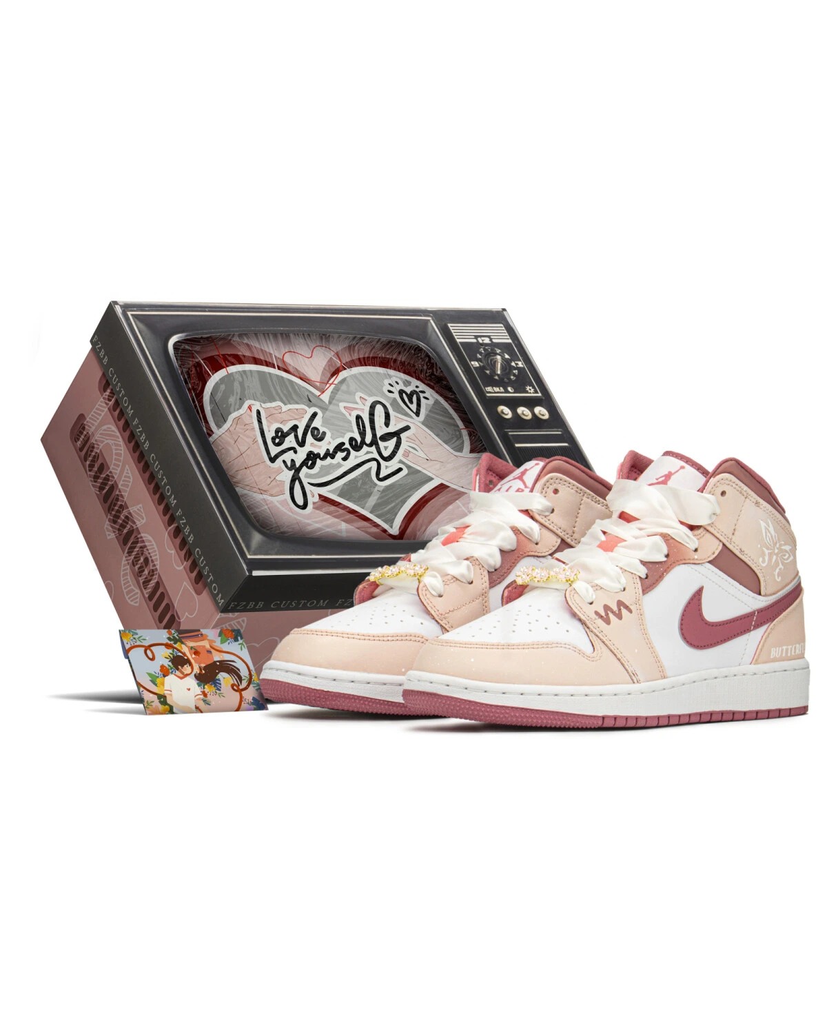 Jordan Air Jordan 1 FZBB женские кроссовки высокие розово-белые картинка