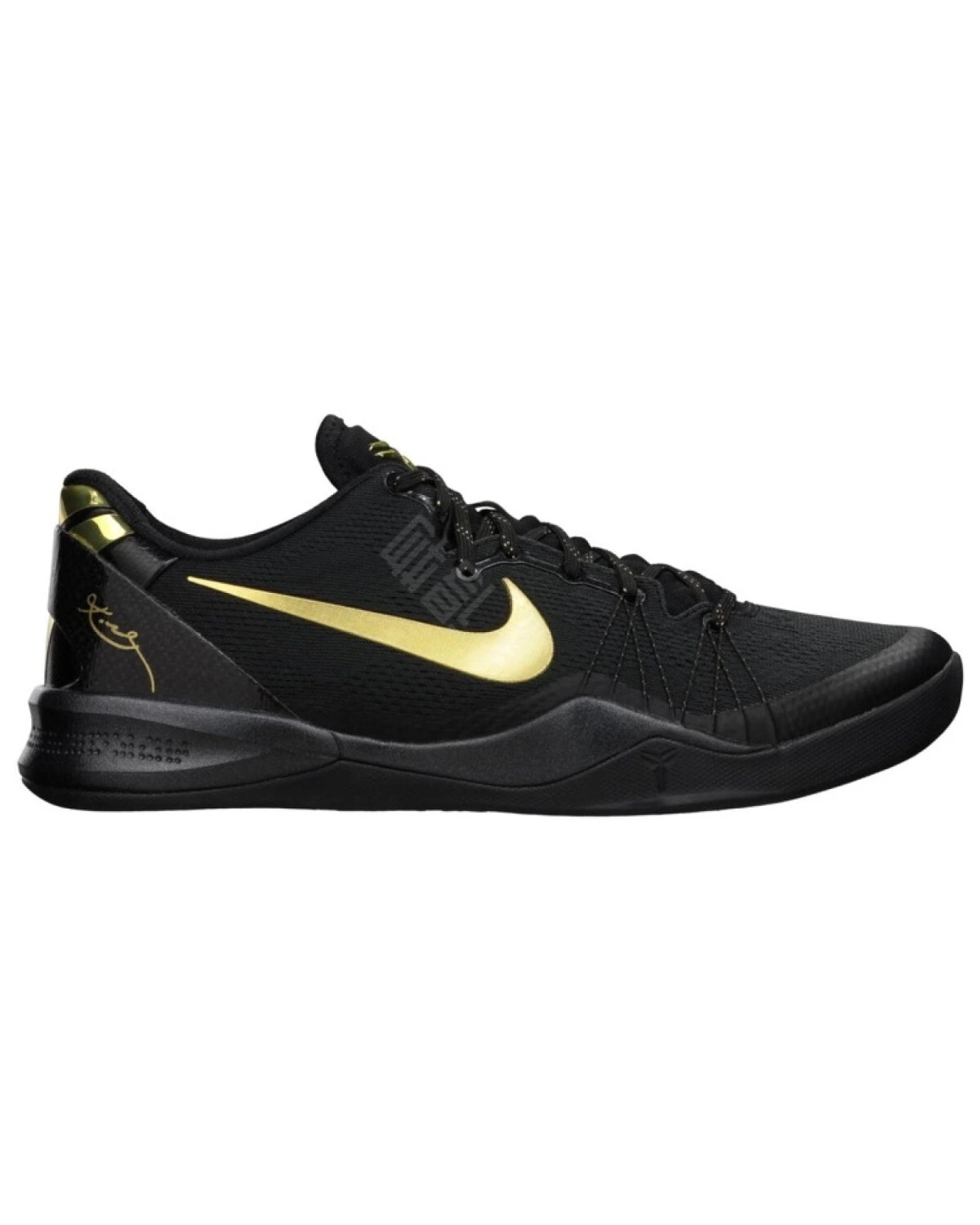 Nike Kobe 8 Elite мужские спортивные кроссовки черные с золотыми акцентами картинка