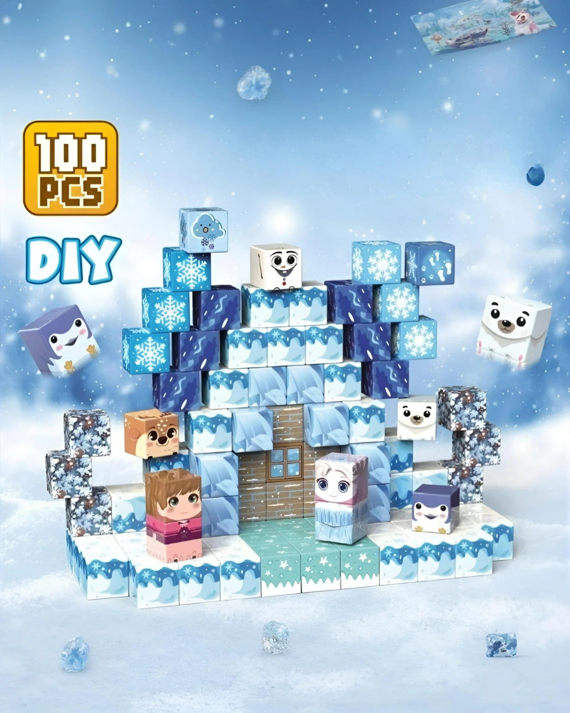 Магнитные строительные блоки Minecraft — 100 шт. (голубые) картинка