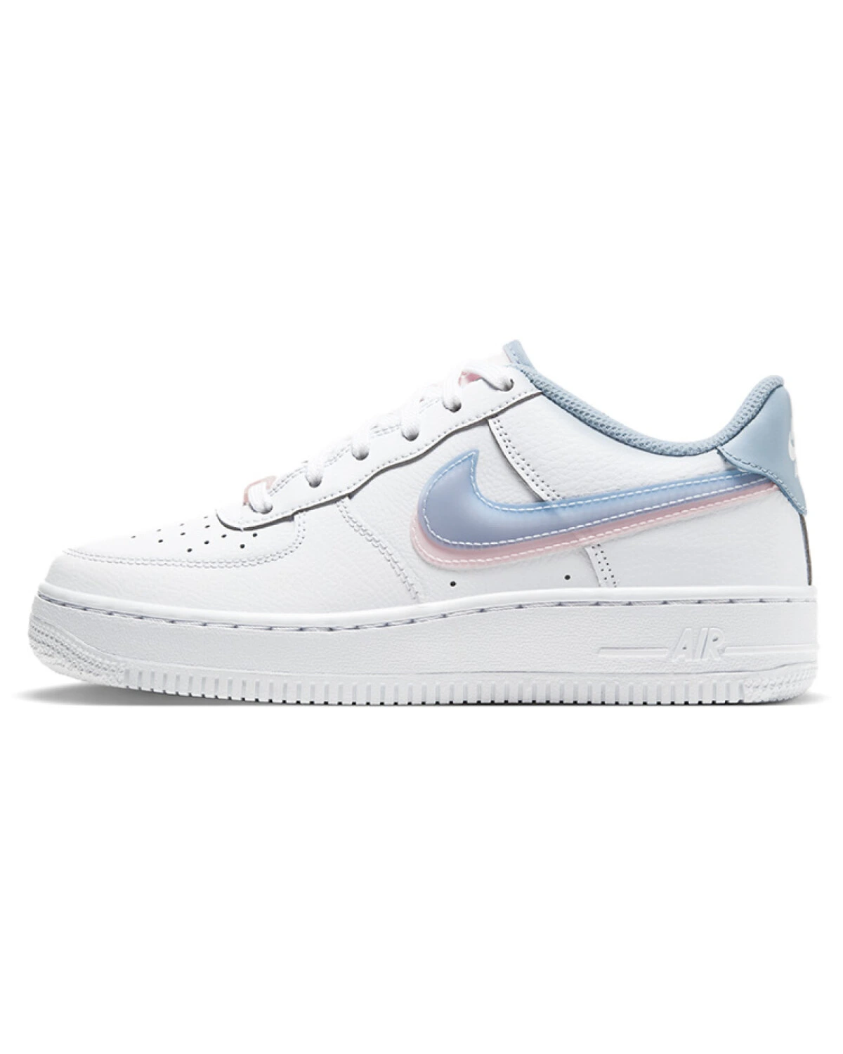 Nike Air Force 1 Double Swoosh детские кеды бело-голубые с розовыми акцентами картинка