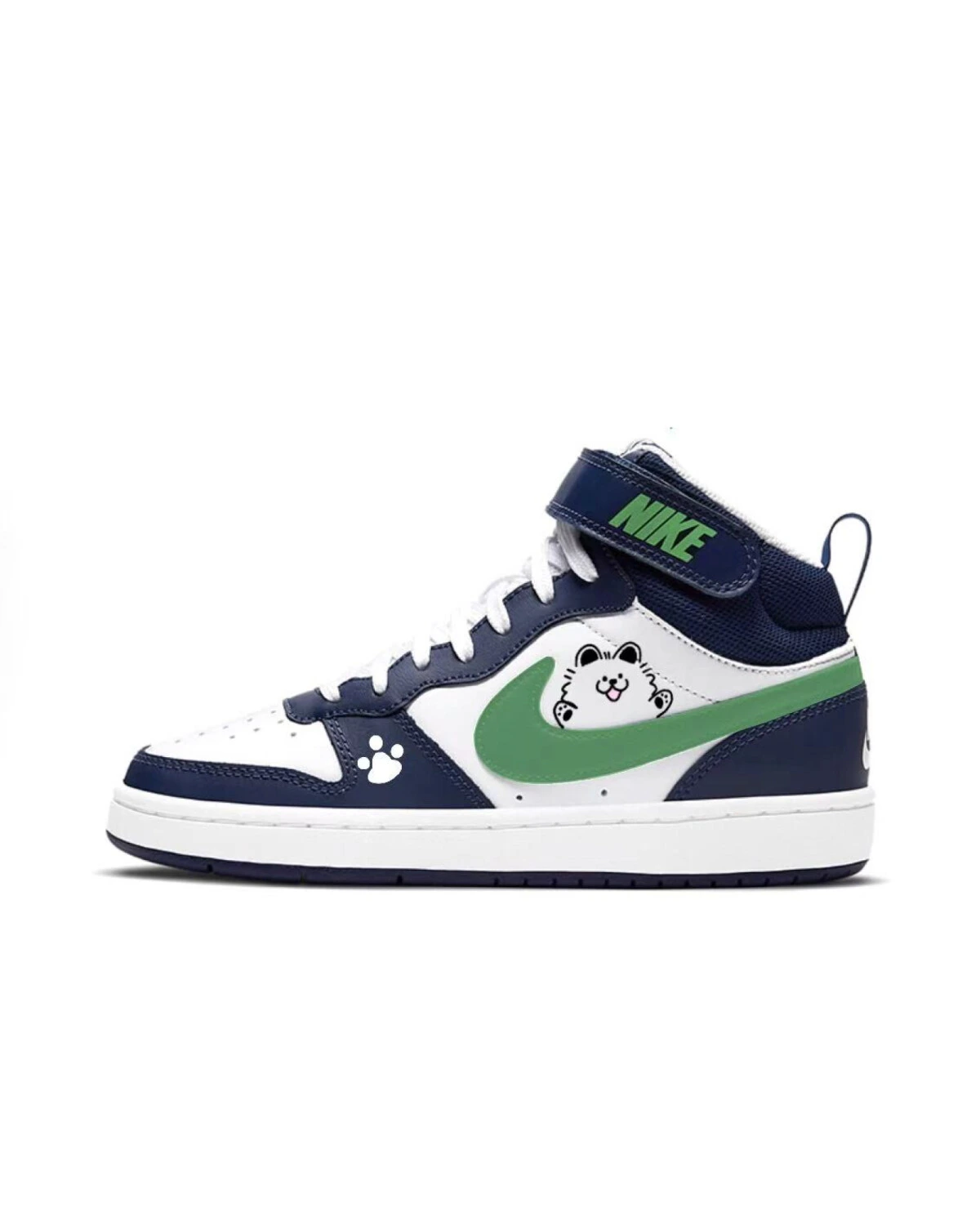 Nike Court Borough детские кроссовки высокие сине-белые на липучке картинка