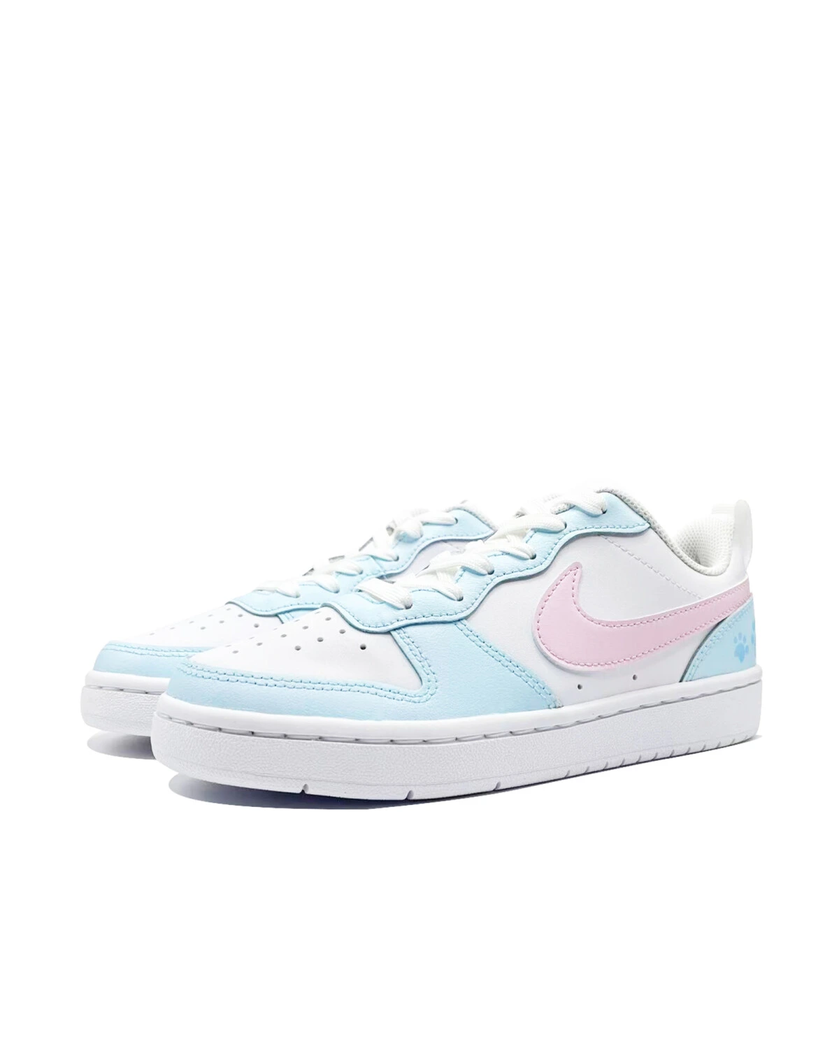 Nike Court Borough детские кроссовки голубо-розовые с принтом лапок картинка