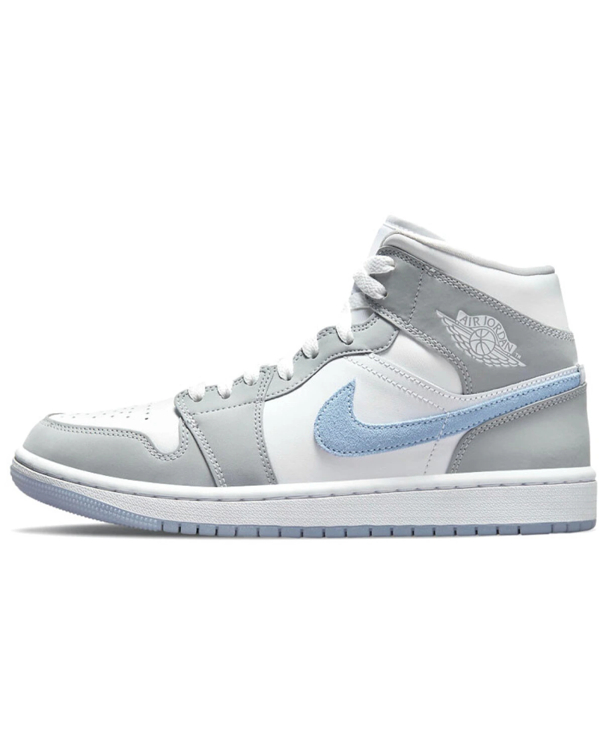 Jordan Air Jordan 1 Mid "Wolf Grey" женские кроссовки бело-серо-голубые картинка