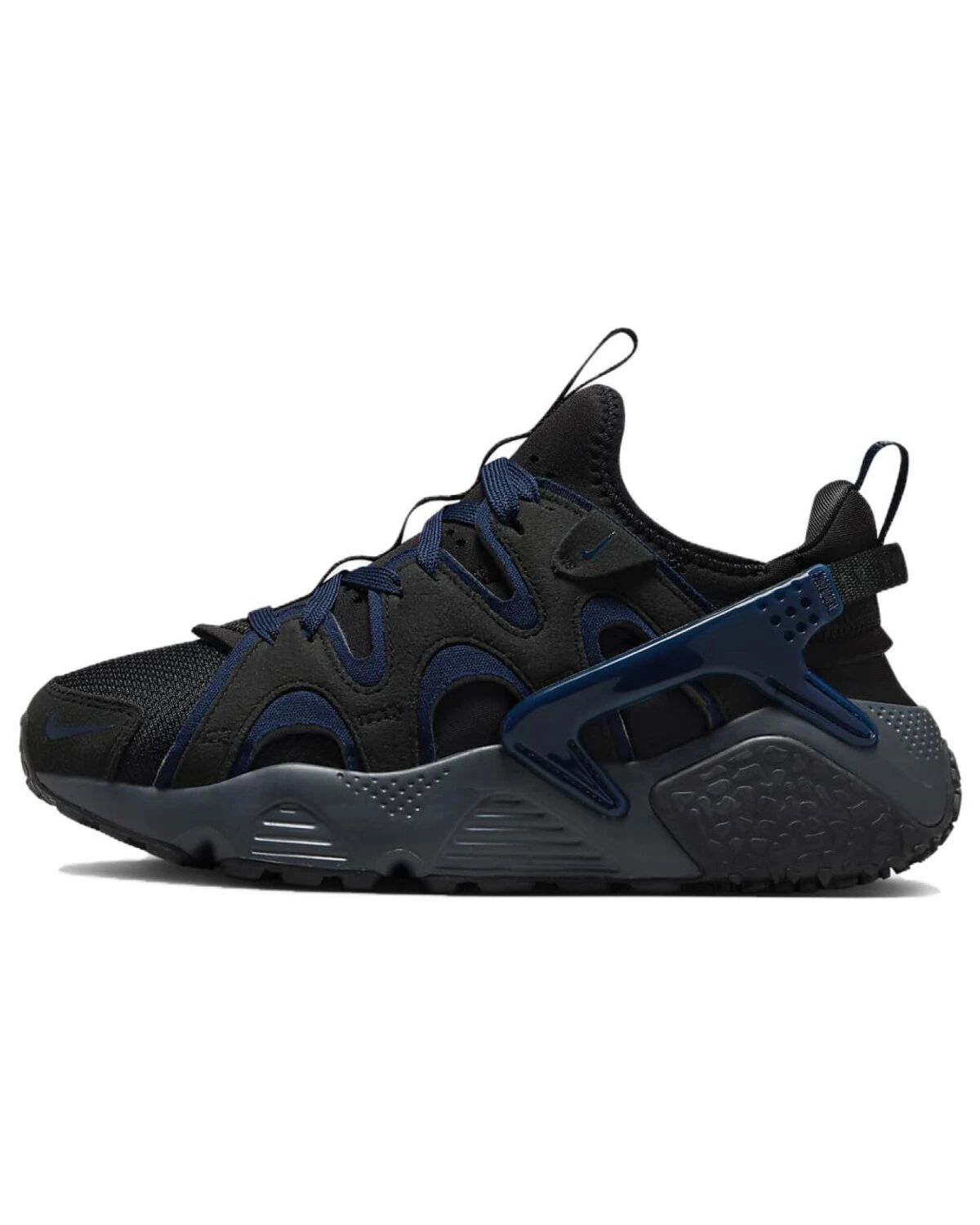 Nike Air Huarache унисекс кроссовки черные с синим акцентом на шнуровке картинка