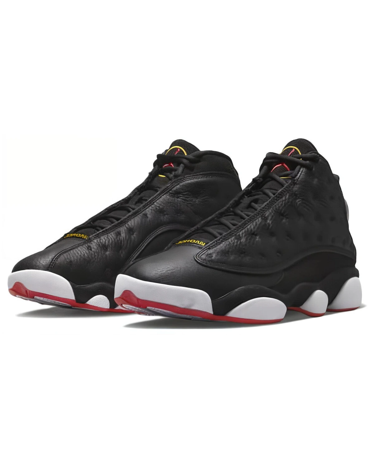 Jordan Air Jordan 13 унисекс кроссовки высокие кожаные чёрные с красными вставками картинка