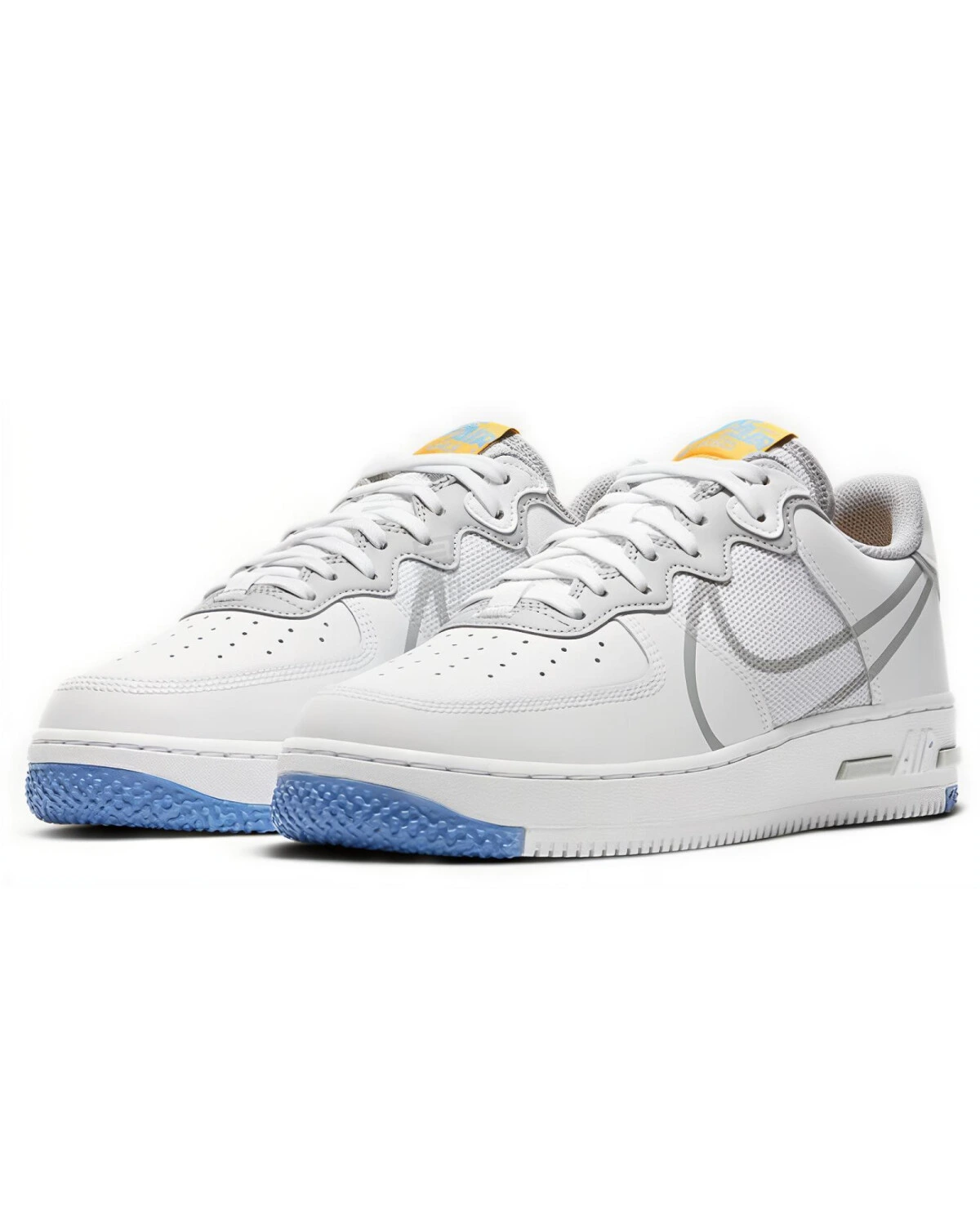 Nike Air Force 1 React унисекс кроссовки белые с голубыми вставками картинка