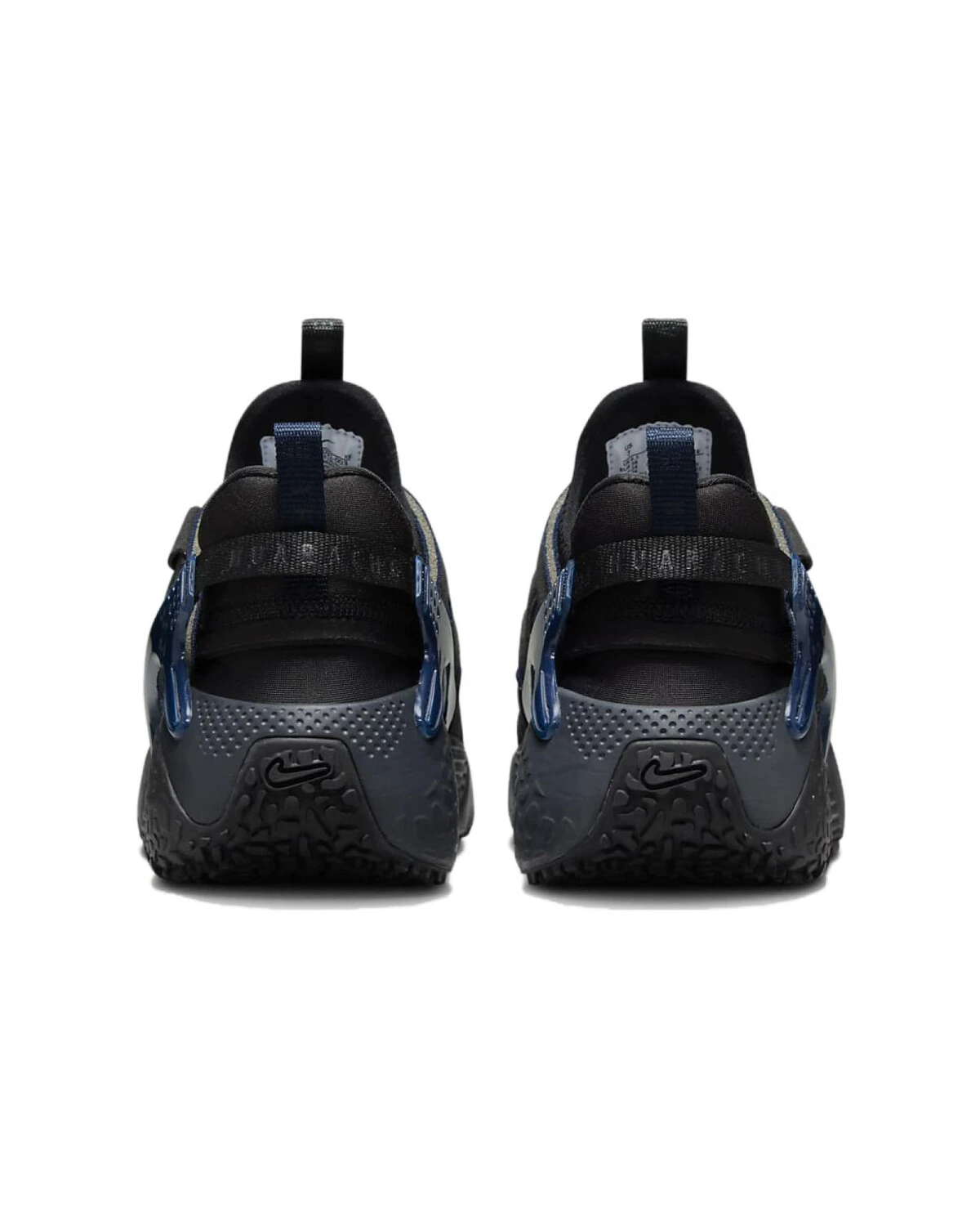 Nike Air Huarache унисекс кроссовки черные с синим акцентом на шнуровке картинка