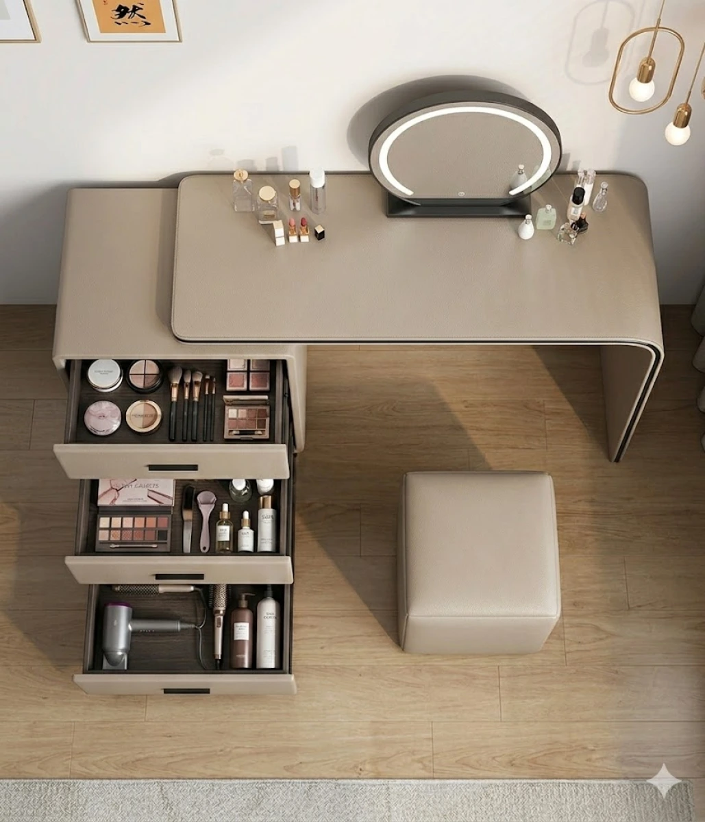 Раздвижной туалетный столик с сенсорным зеркалом (хаки) картинка