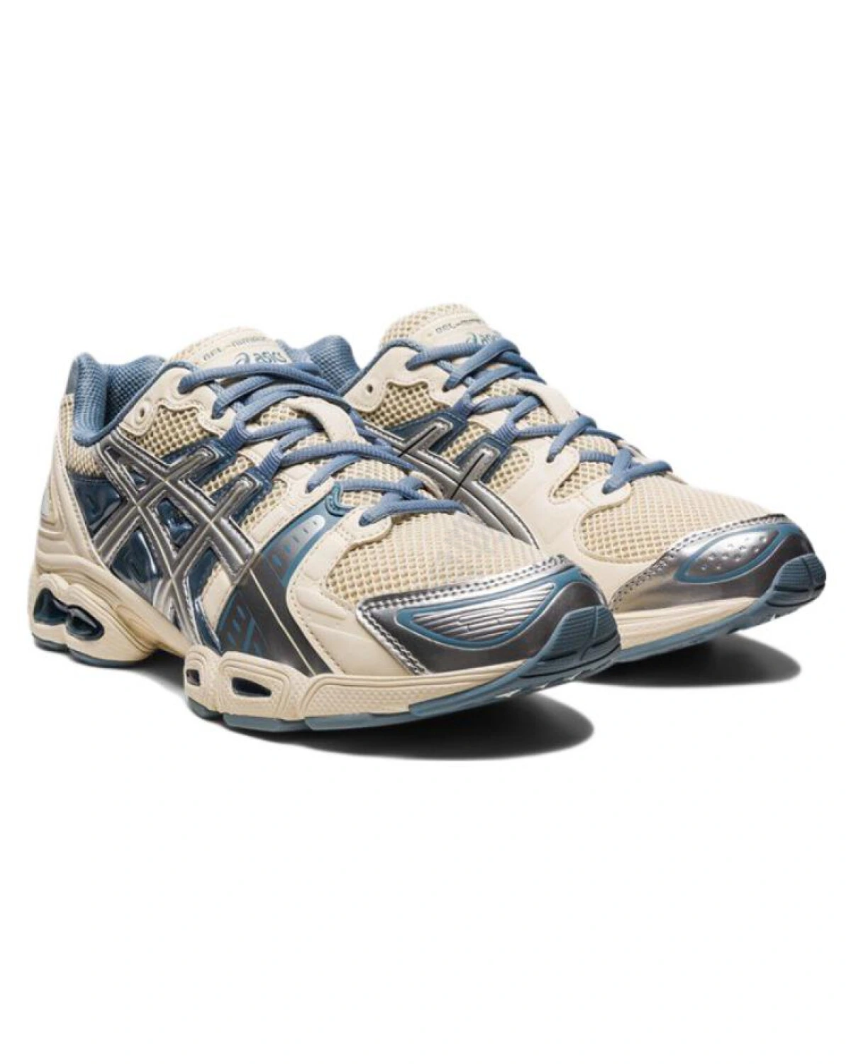 Asics GEL-Nimbus 9 унисекс кроссовки бежевые с голубыми деталями картинка