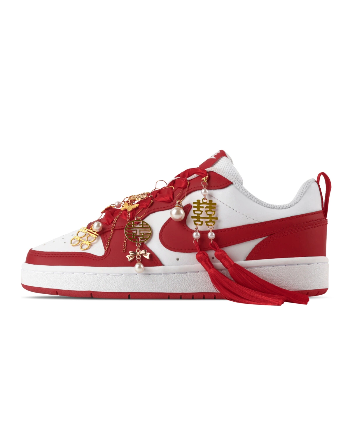 Nike Court Borough 2 женские кроссовки красные с жемчугом и тасселами картинка