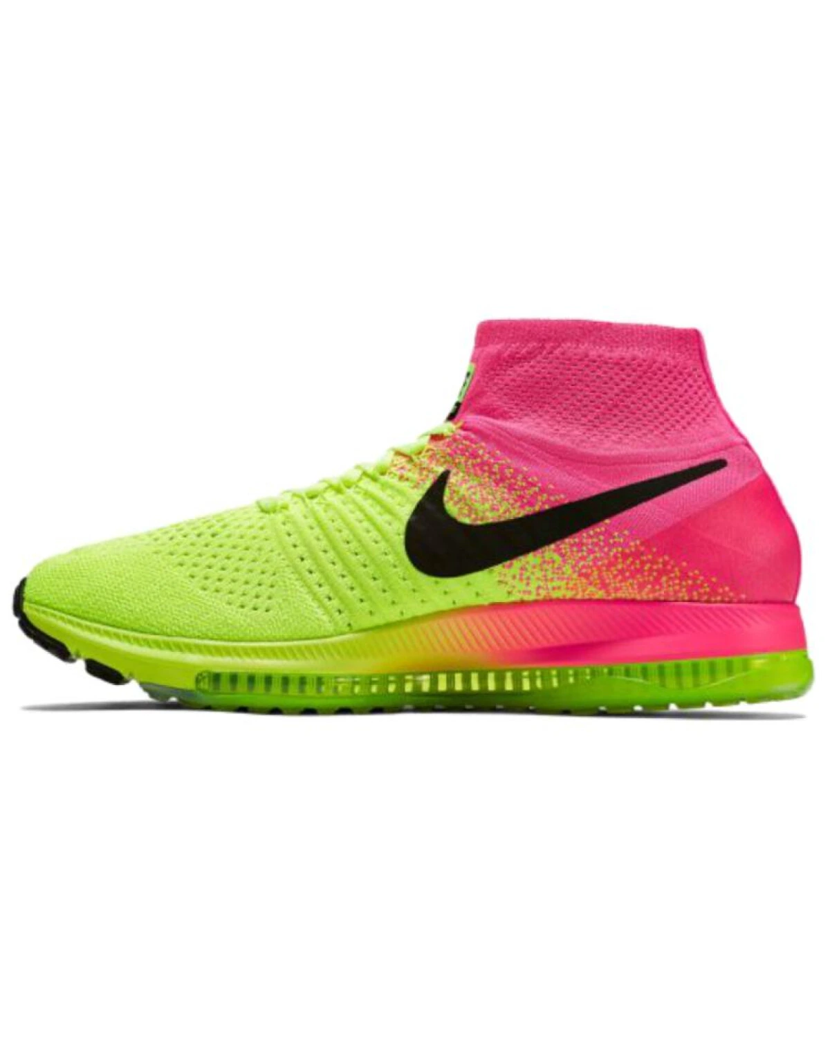 Nike All Out Flyknit мужские кроссовки текстильные неоновые зелено-розовые картинка