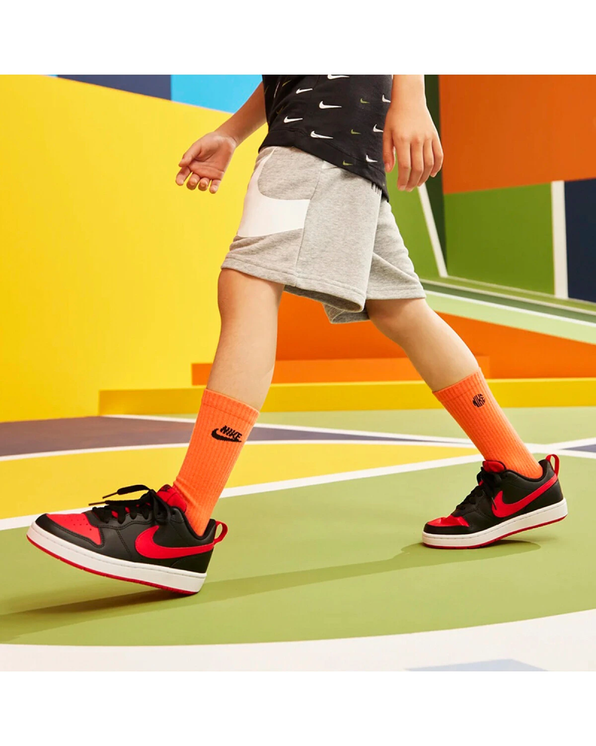 Nike Court Borough Low 2 детские кеды кожаные черно-красные картинка