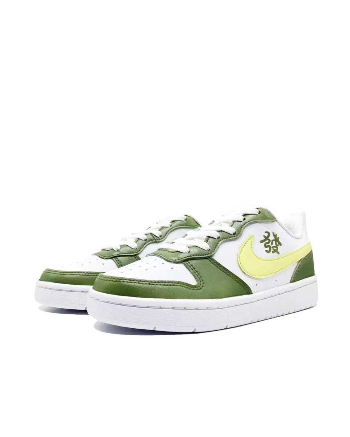 Nike Court Borough детские кроссовки кожаные зелено-жёлтые картинка