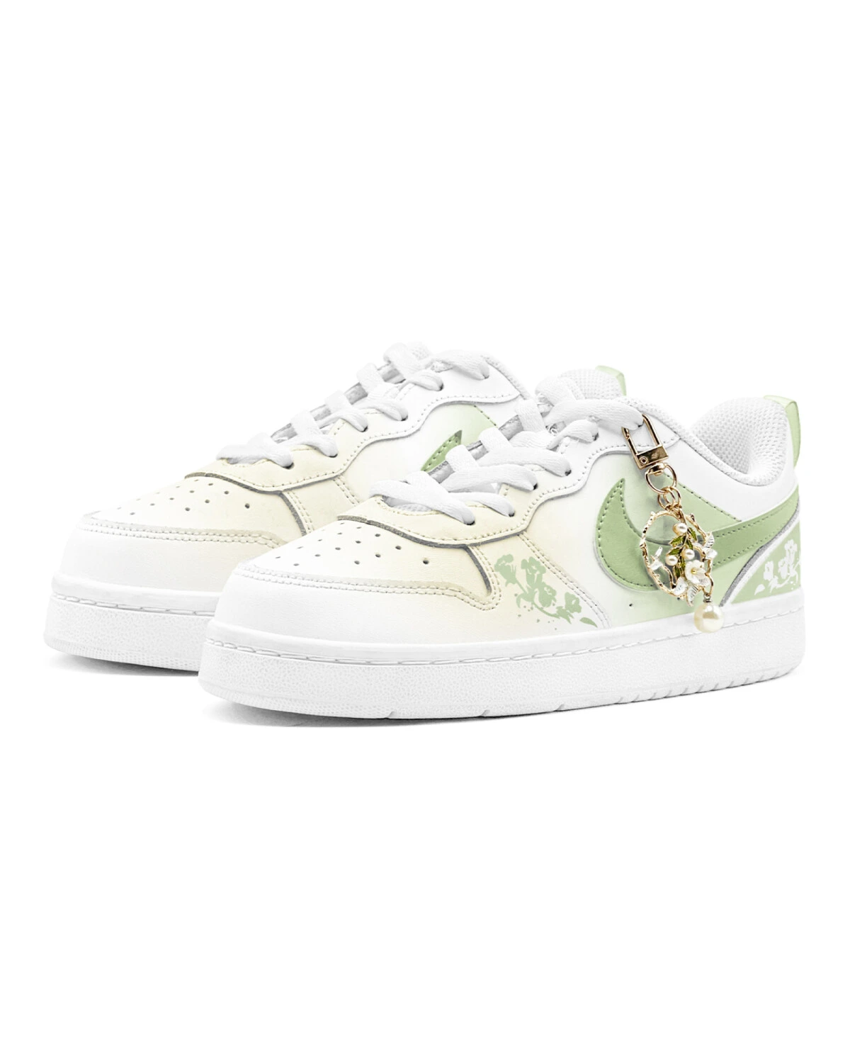 Nike Court Borough женские кроссовки зелено-желтые с цветочным принтом картинка