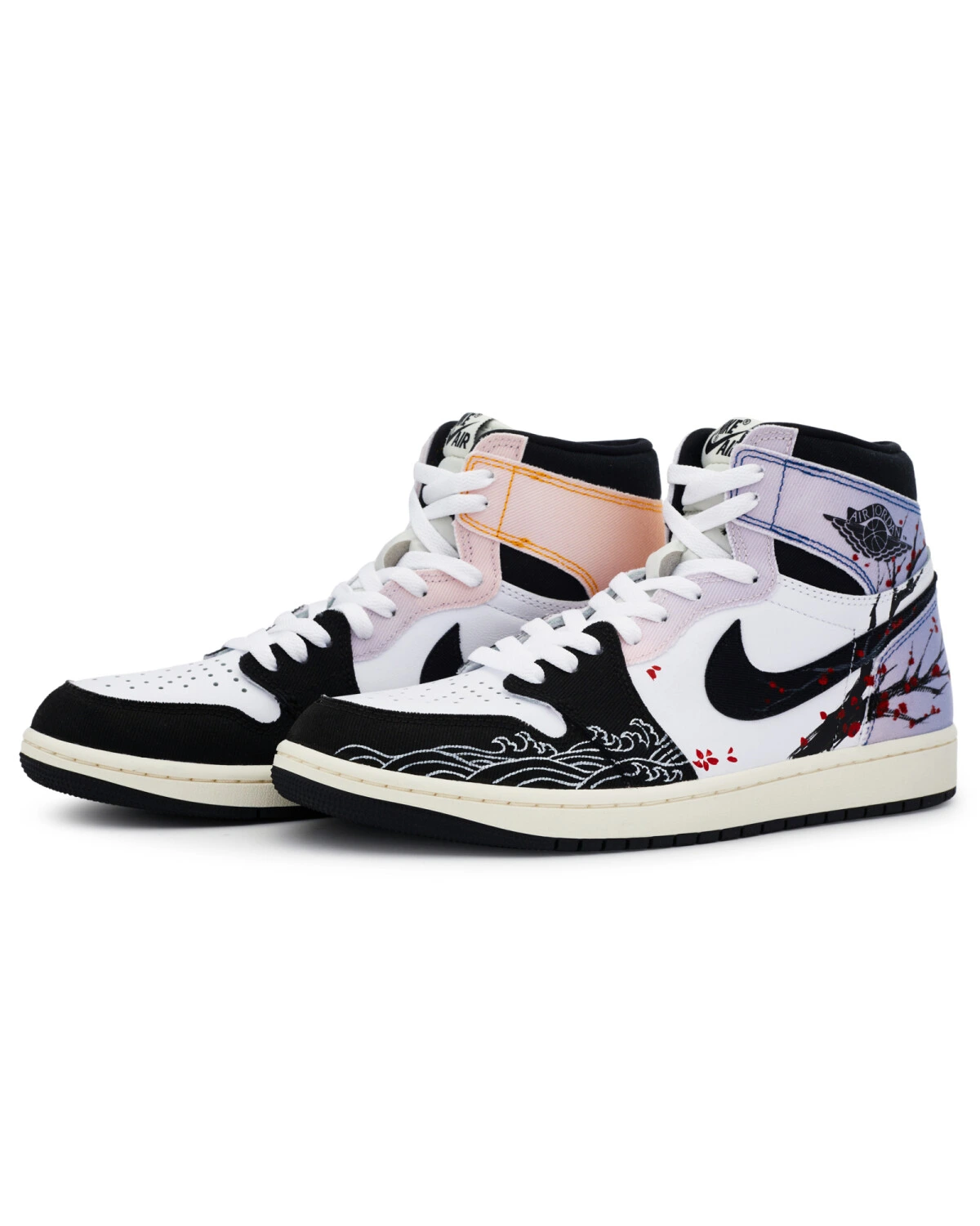 Jordan Air Jordan 1 мужские высокие кроссовки черно-белые с оранжево-фиолетовыми деталями картинка