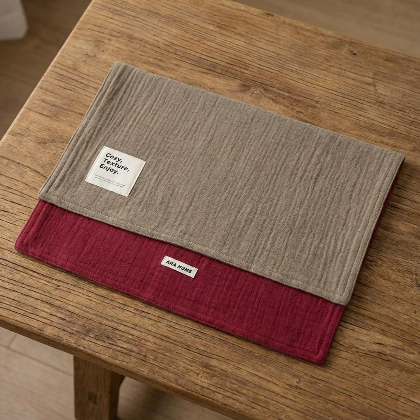 Двухстороннее хлопковое полотенце AhaHome в скандинавском стиле (бордовый, хаки) картинка