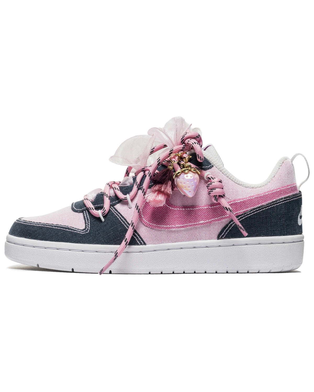 Nike Court Borough 2 детские кроссовки розовые с деним-панелью картинка