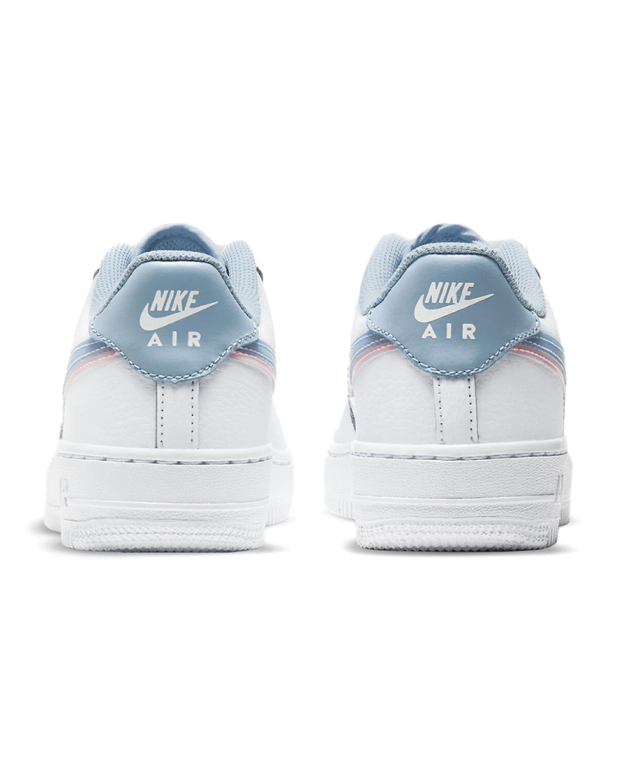 Nike Air Force 1 Double Swoosh детские кеды бело-голубые с розовыми акцентами картинка