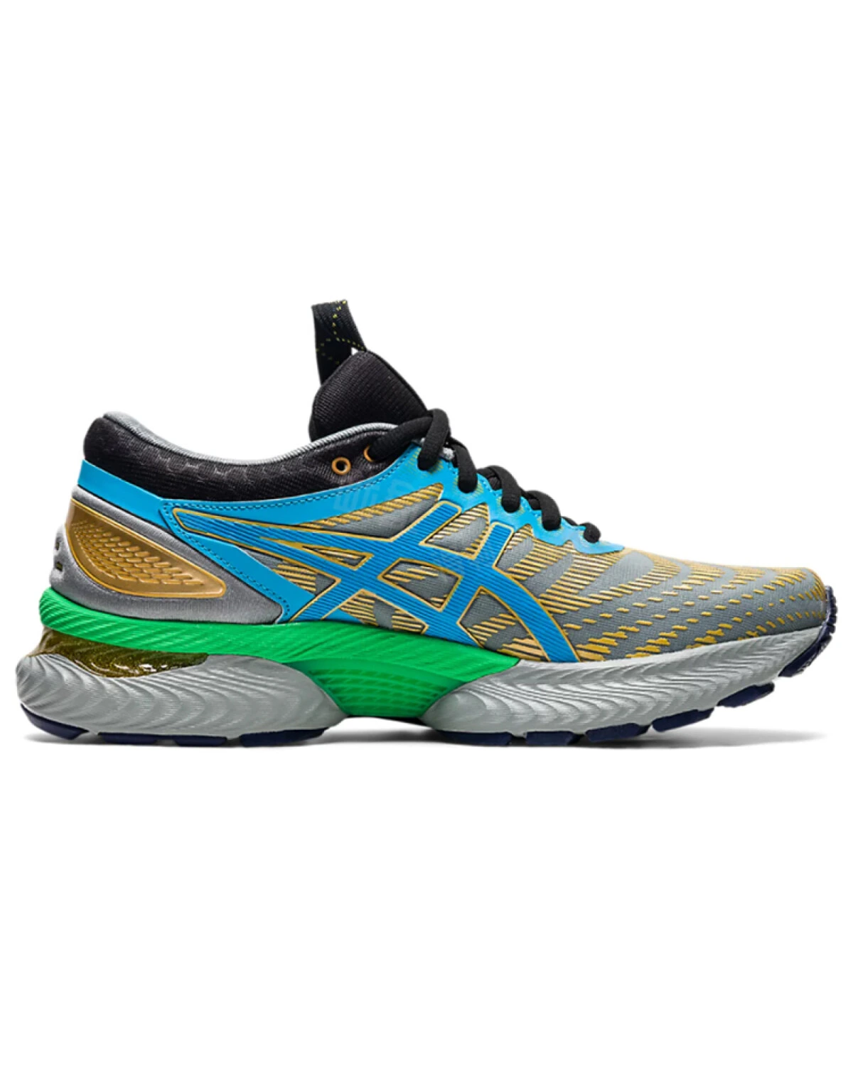 Asics GEL-Nimbus 22 женские кроссовки для бега серо-золотисто-синие картинка