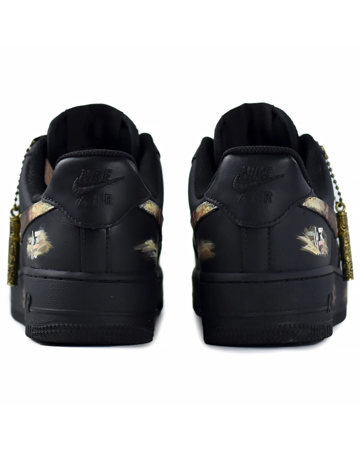 Nike Air Force 1 унисекс кроссовки черно-золотые с антипробуксовкой картинка