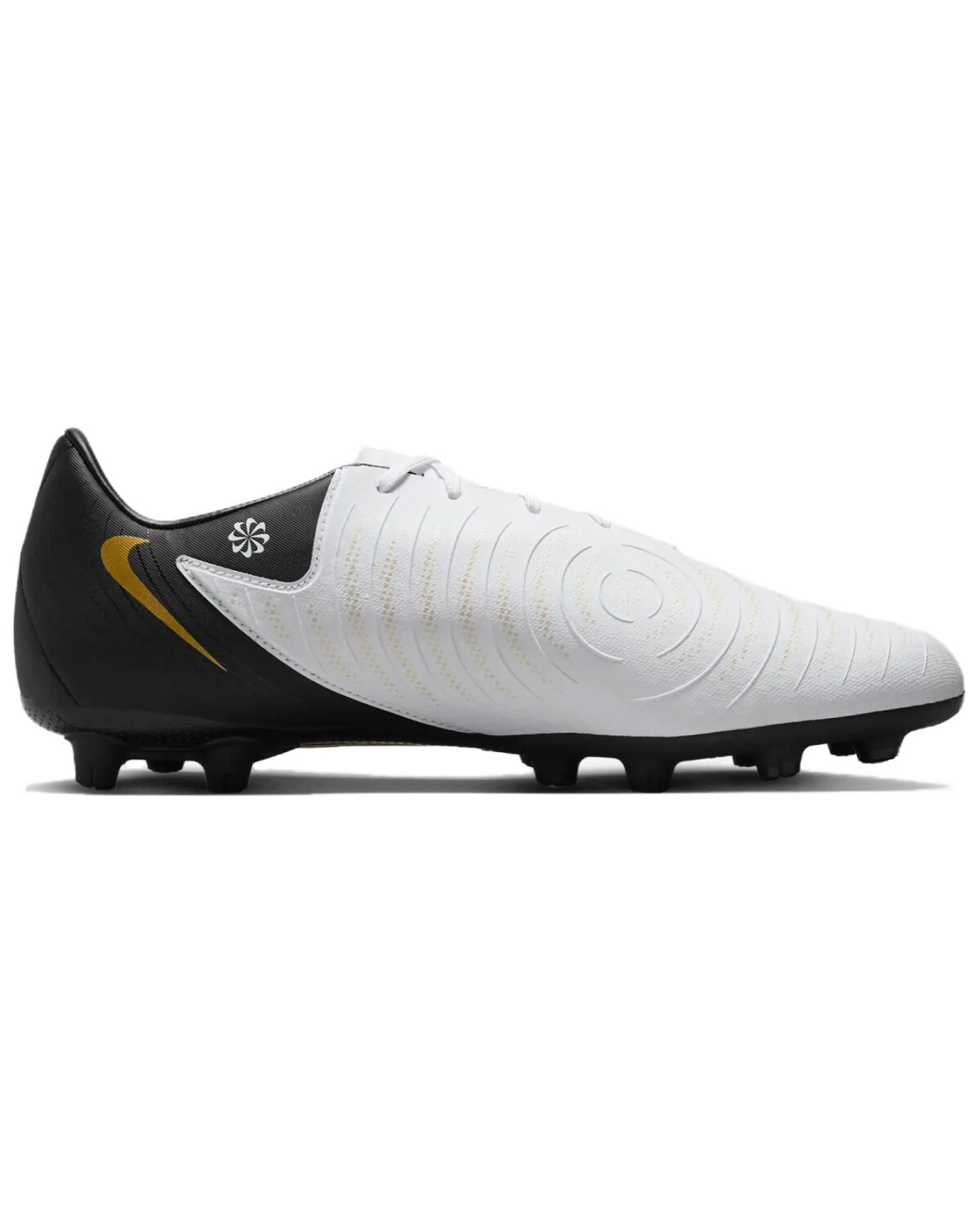 Nike Phantom GX 2 унисекс футбольные бутсы для искусственного газона бело-черные с золотым картинка