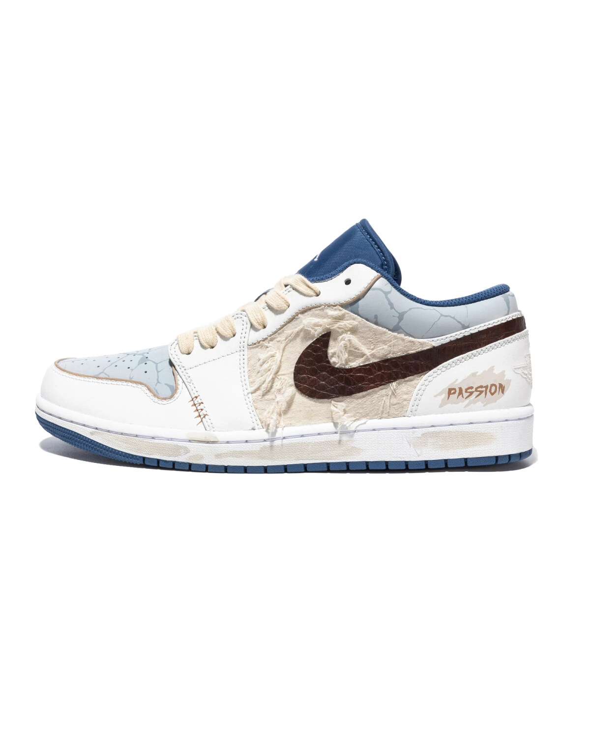 Jordan Air Jordan 1 мужские спортивные кроссовки кожаные бело-коричнево-синие картинка