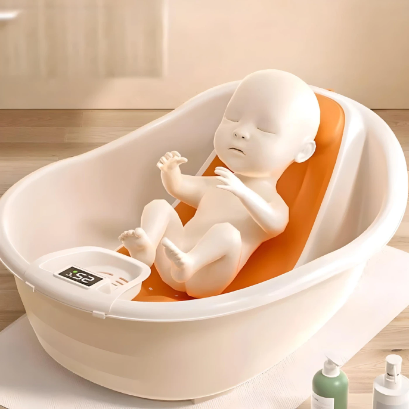 Детская большая  ванночка с датчиком температуры Noom Baby (Оранжевый/белый) картинка