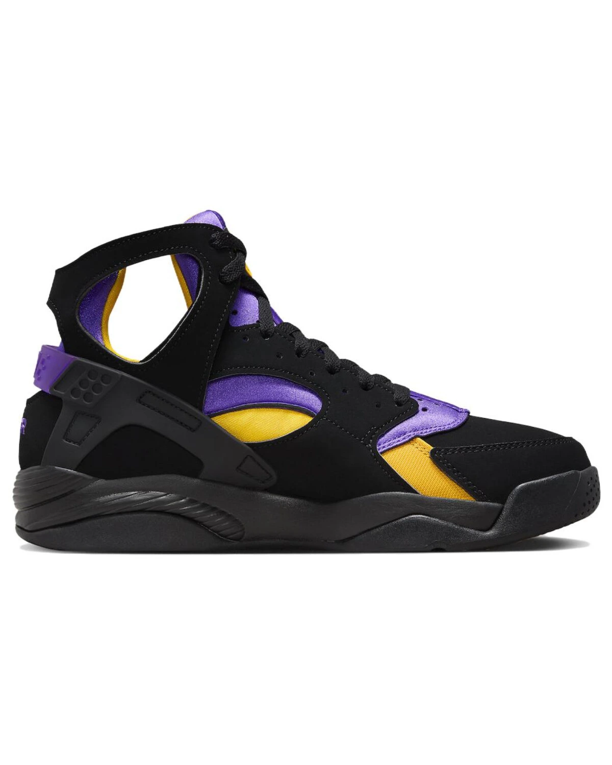 Nike Air Huarache кроссовки высокие чёрные с оранжево-фиолетовыми вставками картинка