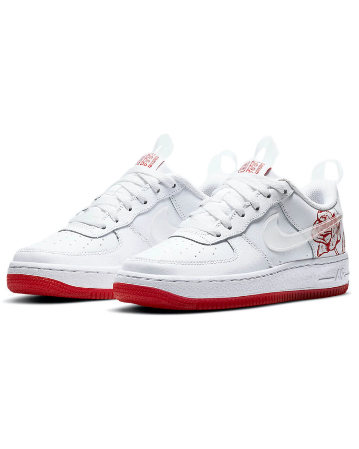 Nike Air Force 1 WILD LV8 детские кеды белые с красными деталями картинка