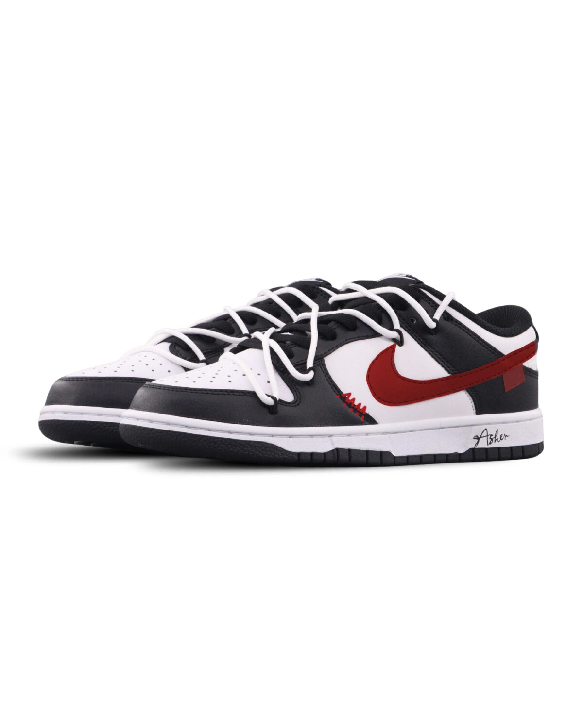 Nike Dunk Low Asher Better With Time унисекс кроссовки черно-красные с кожаными вставками картинка