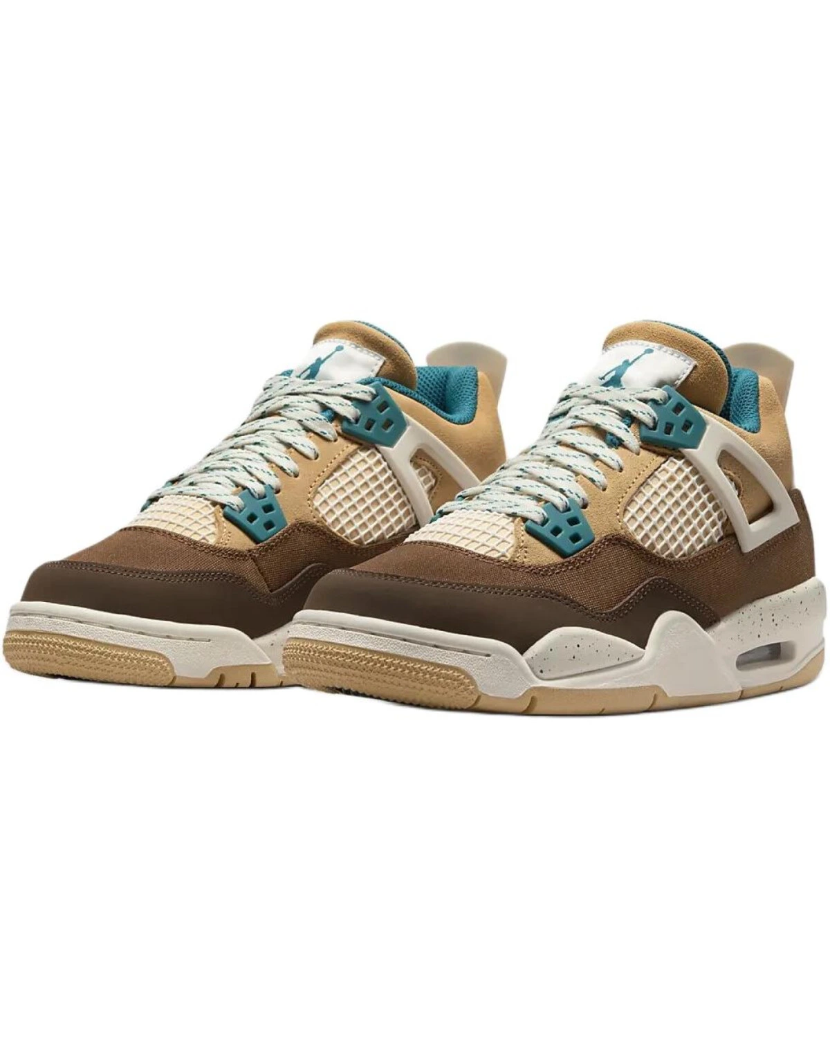 Jordan 4 детские высокие кроссовки коричнево-белые из натуральной кожи картинка