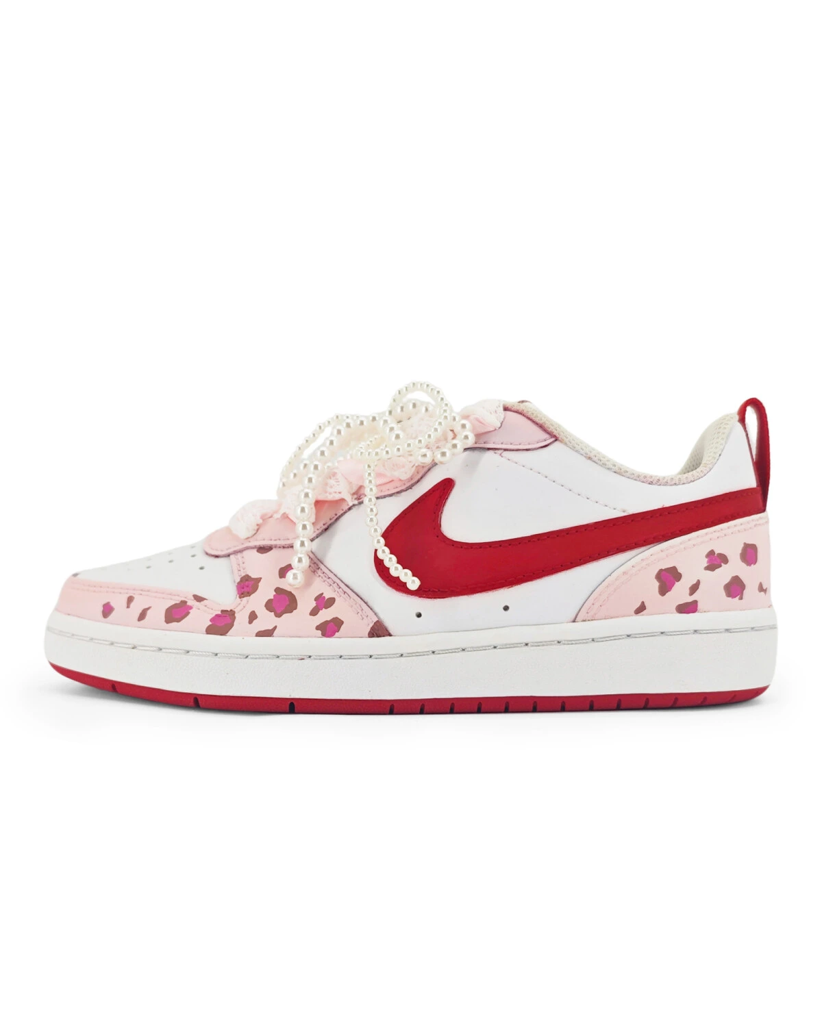 Nike Court Borough 2 женские кроссовки розово-красные с леопардовым принтом картинка
