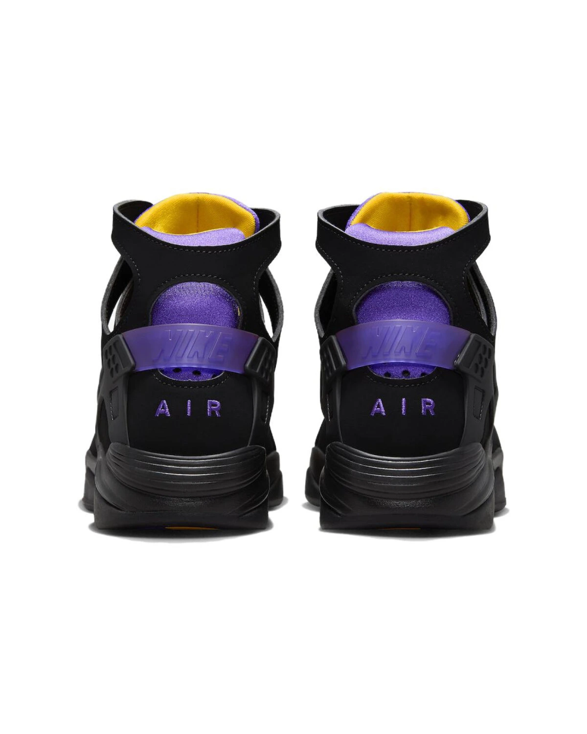 Nike Air Huarache кроссовки высокие чёрные с оранжево-фиолетовыми вставками картинка