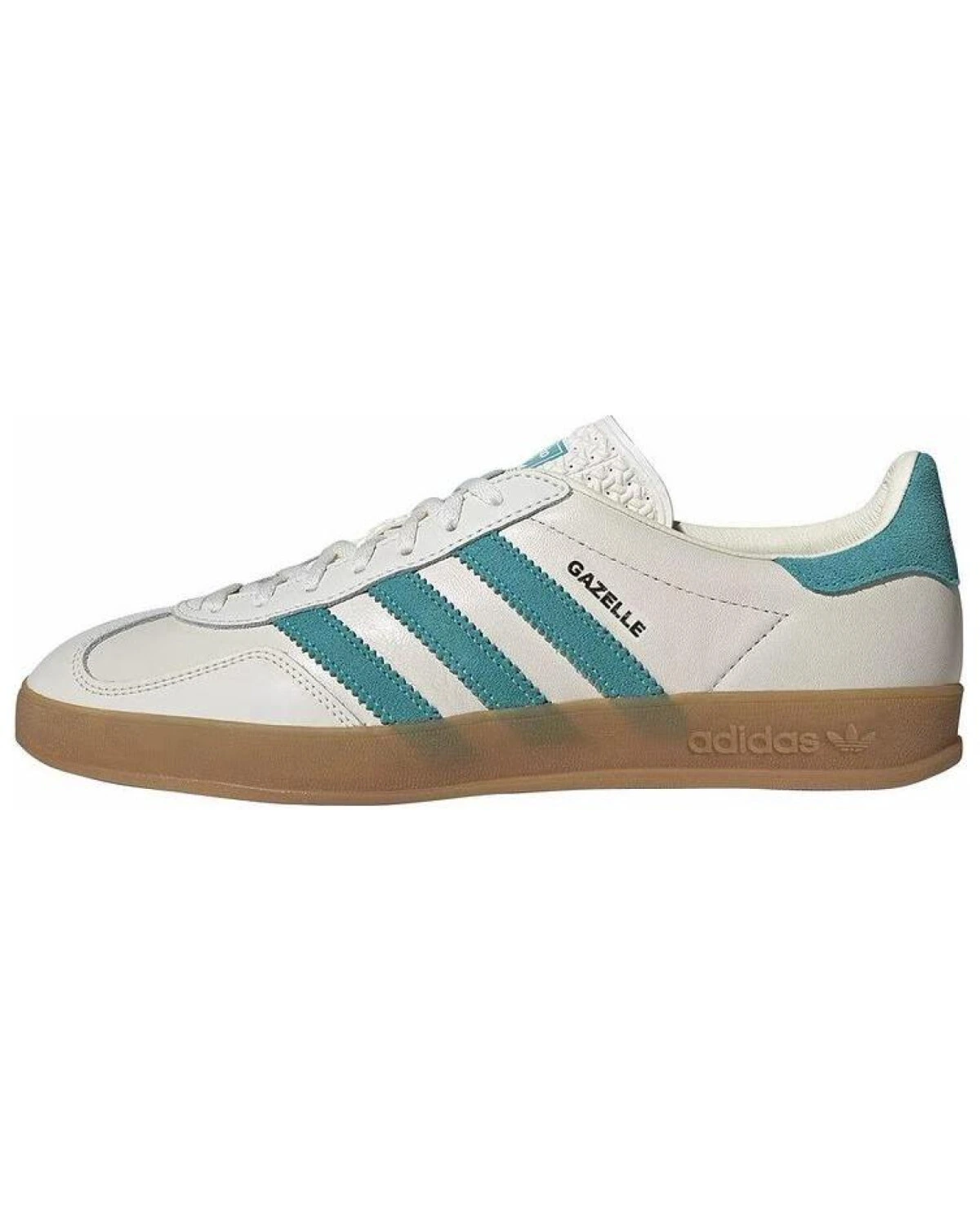 Adidas Originals GAZELLE INDOOR унисекс кроссовки белые с голубыми полосами картинка