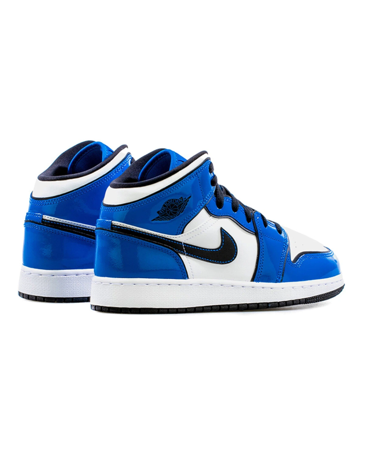Jordan Air Jordan 1 детские кроссовки сине-белые с лакированной кожей картинка