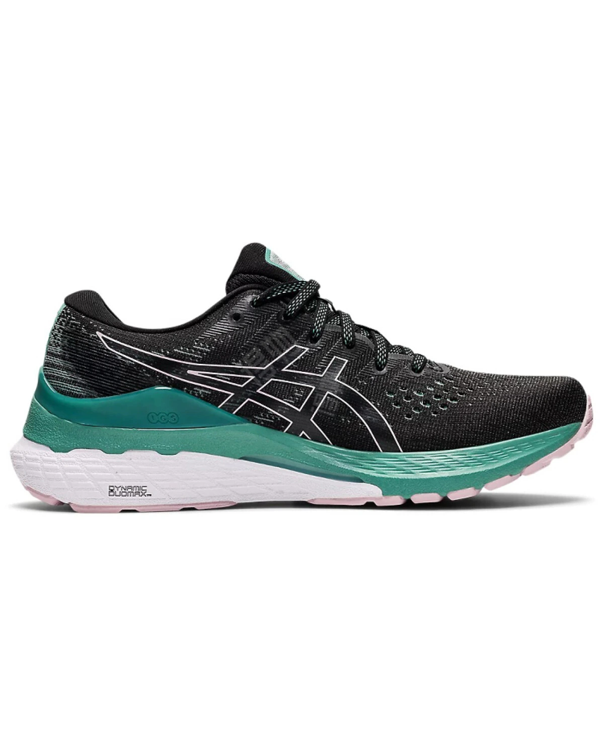 Asics Gel-Kayano 28 женские кроссовки для бега графитово-черные с зеленым картинка