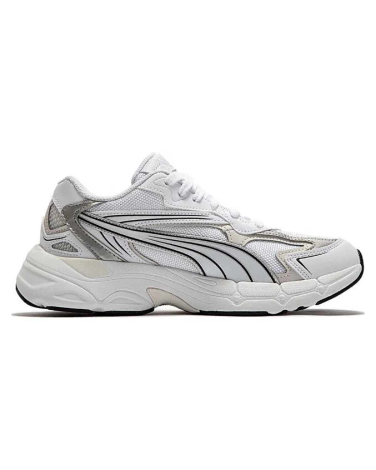 PUMA Teveris Nitro унисекс беговые кроссовки бело-серые из ткани и искусственной кожи картинка