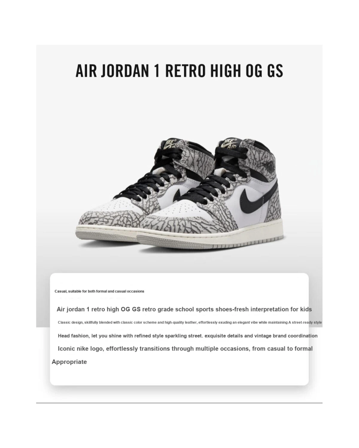 Jordan Air Jordan 1 детские кроссовки высокие кожаные серо-черные картинка