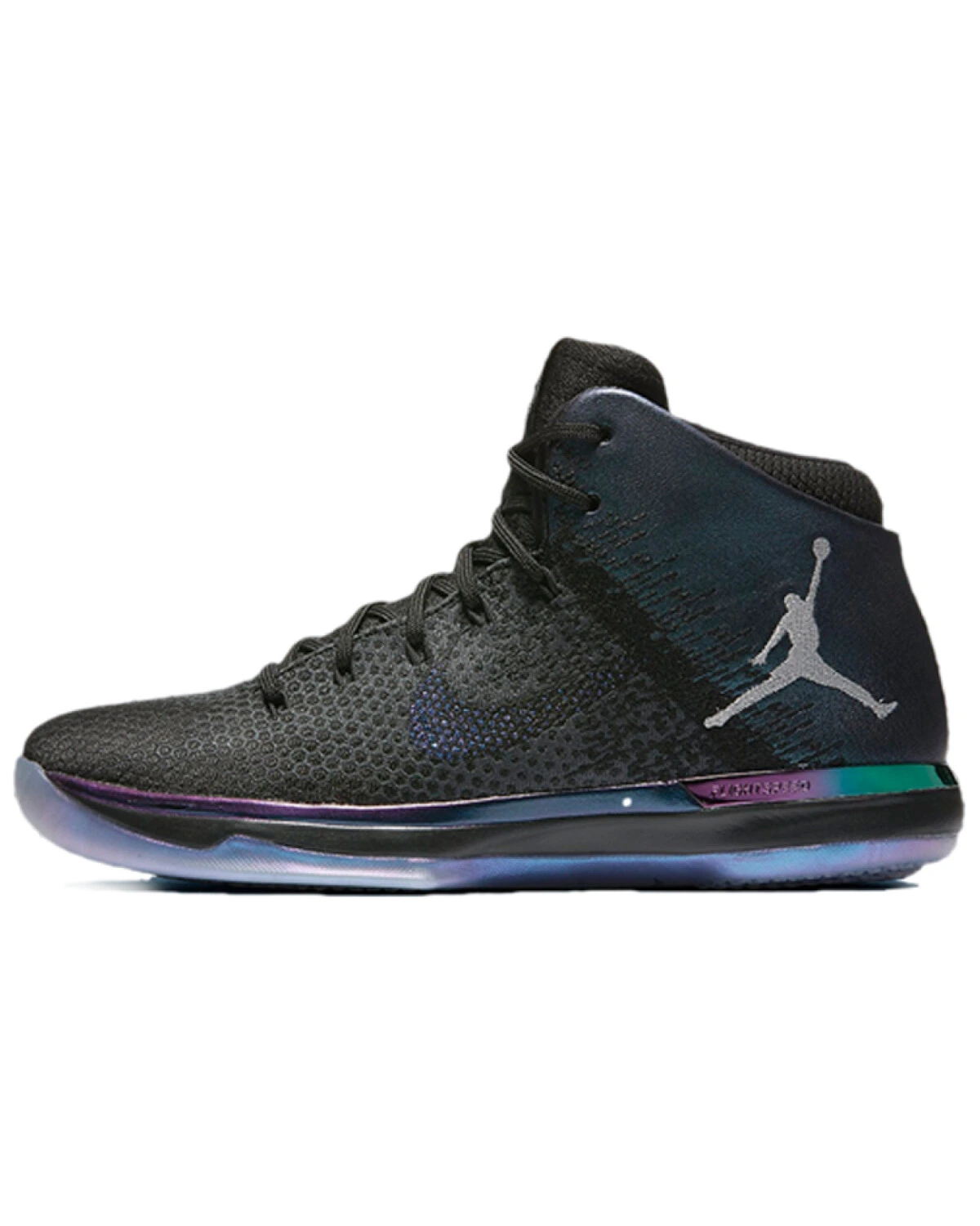 Jordan 31 мужские кроссовки высокие чёрные с металлическим серебром картинка