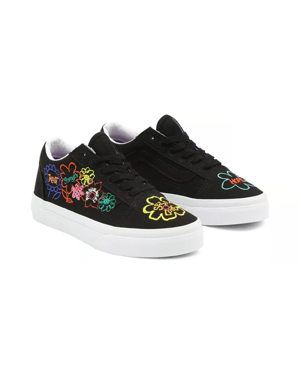 Vans Old Skool детские кеды черные с разноцветной вышивкой картинка