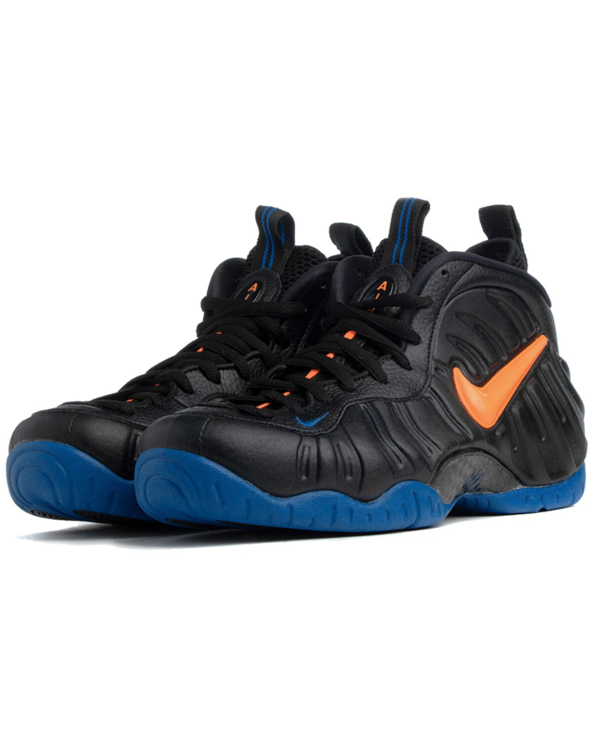 Nike Foamposite Pro унисекс высокие кроссовки черные с оранжевым и синим картинка