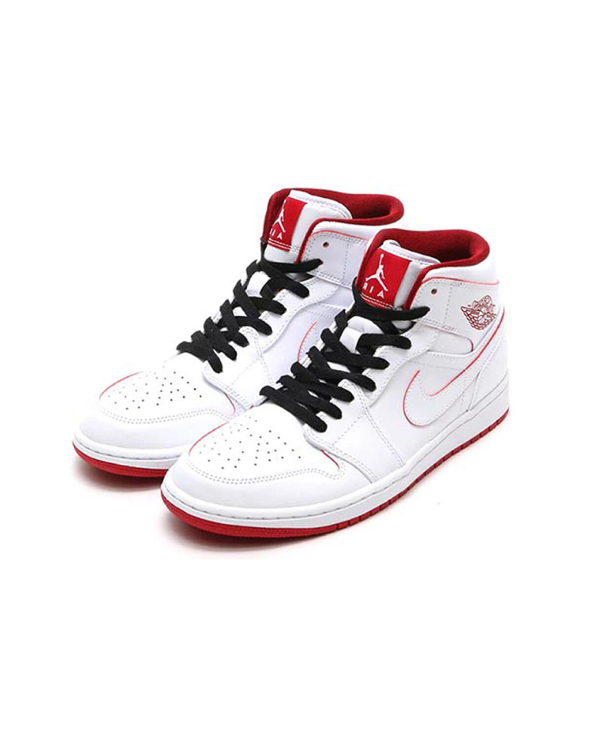 Jordan Air Jordan 1 Retro Mid мужские кроссовки белые с красными вставками картинка