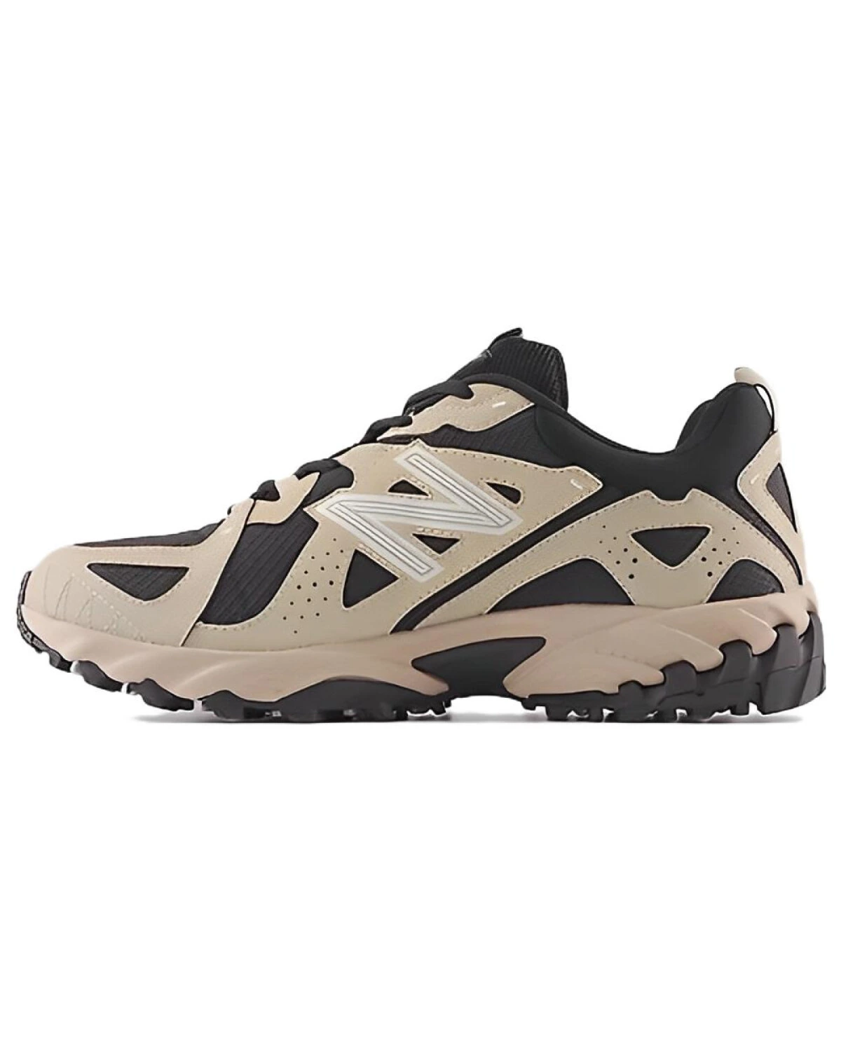 New Balance 610T унисекс кроссовки черно-бежевые из кожи и ткани картинка