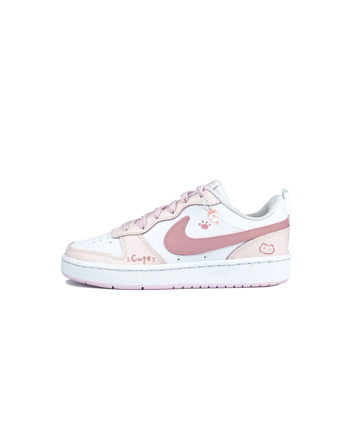 Nike Court Borough детские кеды розово-белые с принтом котиков картинка