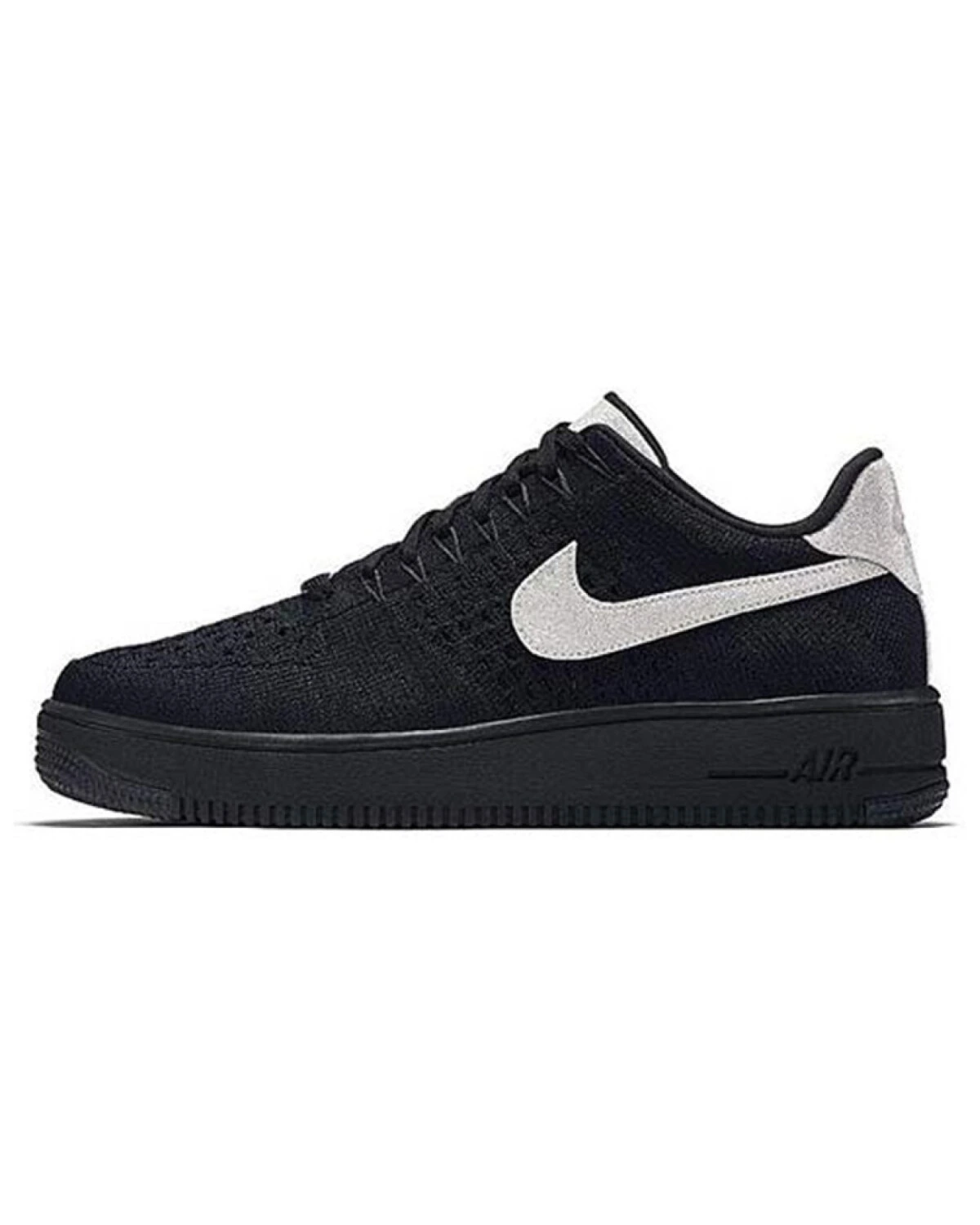 Nike Air Force 1 Flyknit мужские кроссовки черные с серебристыми вставками картинка